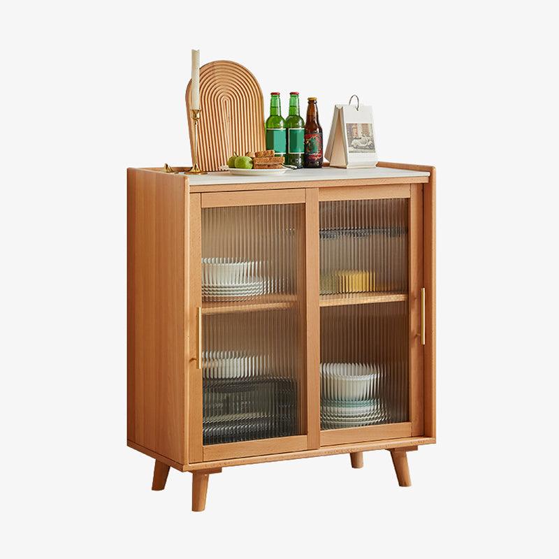Scandinavian Display Stand Beech Glass Doors Buffet Cabinet with Doors for Living Room