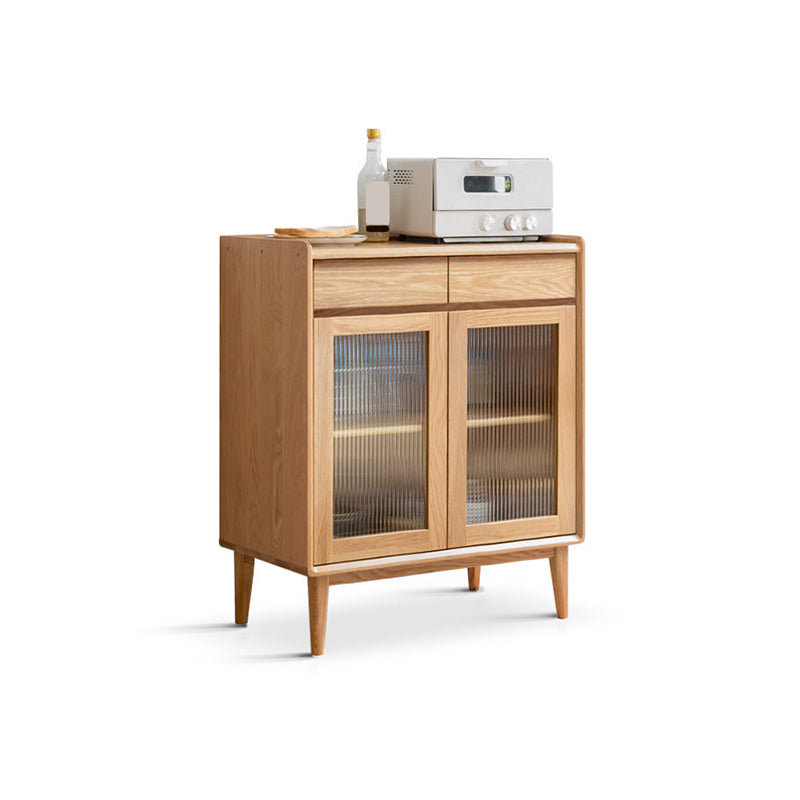 Scandinavian Display Stand Oil Oak Glass Doors Buffet Cabinet with Doors for Living Room