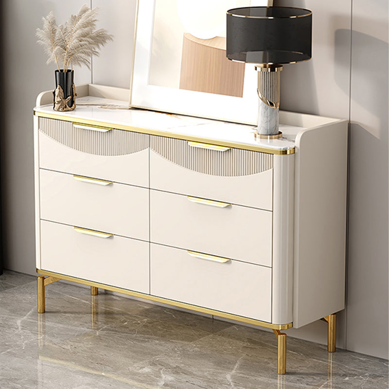Glam Stone Chest Bedroom Storage Chest in White with Metal Legs