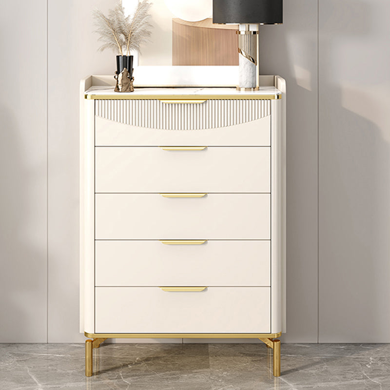 Glam Stone Chest Bedroom Storage Chest in White with Metal Legs