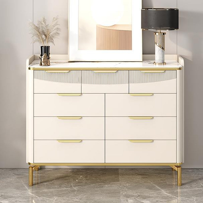 Glam Stone Chest Bedroom Storage Chest in White with Metal Legs
