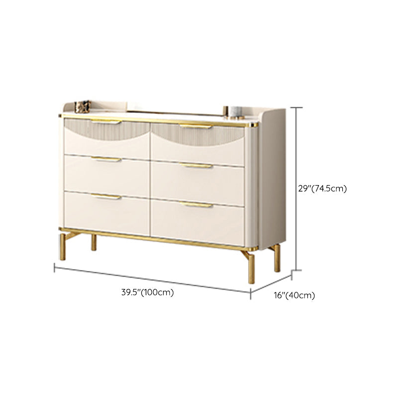 Glam Stone Chest Bedroom Storage Chest in White with Metal Legs