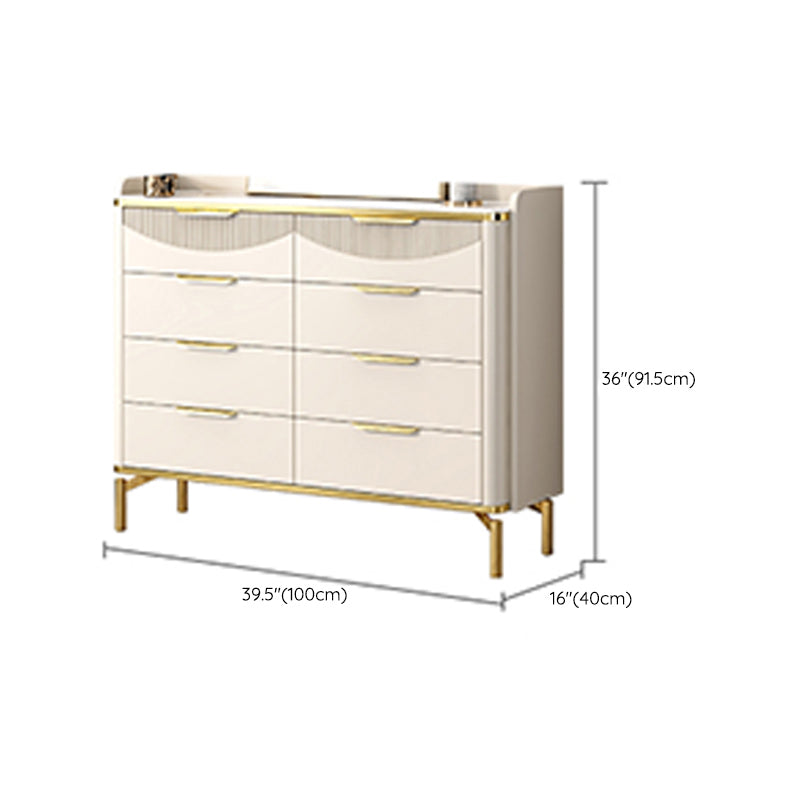Glam Stone Chest Bedroom Storage Chest in White with Metal Legs
