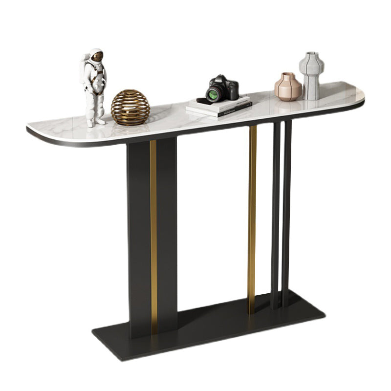 Modern Stone Console Table 11.81" W Half Moon Accent Table for Hall