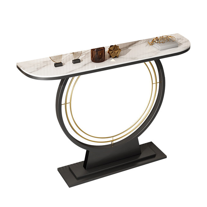 Stone Half Moon Accent Table 11.81" W 1-shelf Console Table for Hall