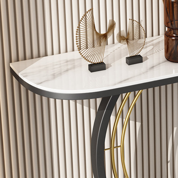 Stone Half Moon Accent Table 11.81" W 1-shelf Console Table for Hall