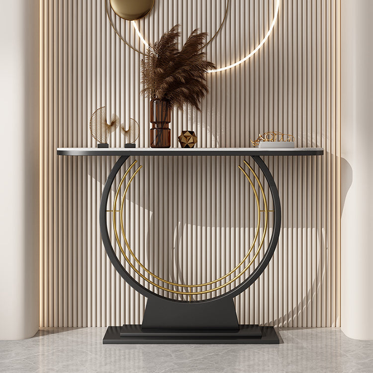 Stone Half Moon Accent Table 11.81" W 1-shelf Console Table for Hall