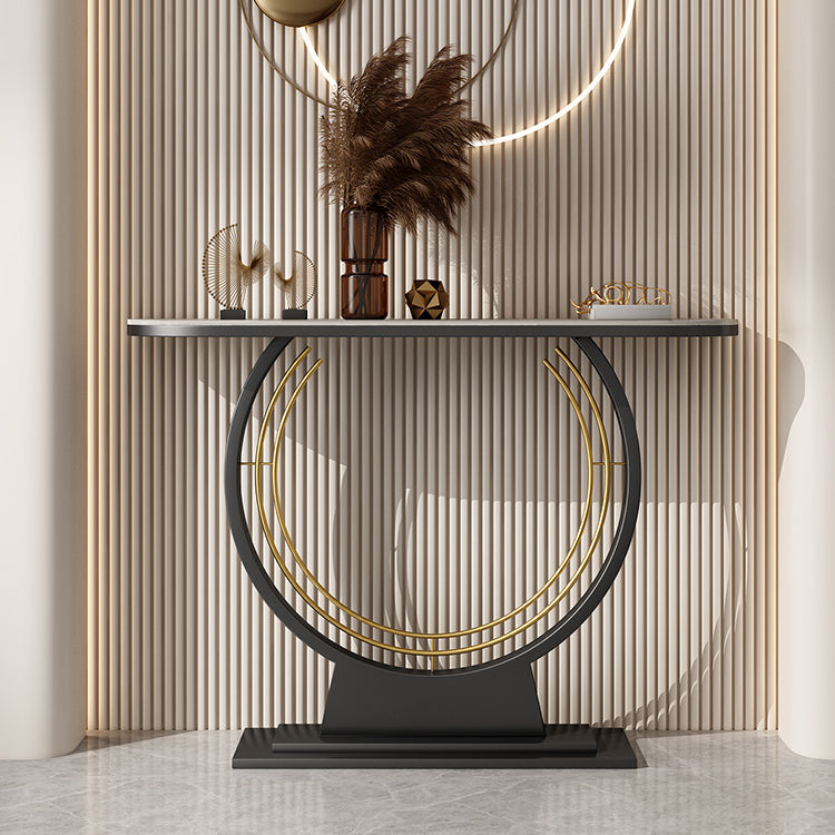 Stone Half Moon Accent Table 11.81" W 1-shelf Console Table for Hall