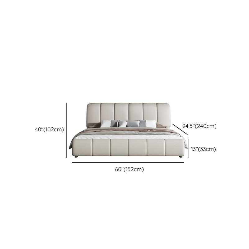Faux Leather White Panel Bed Modern Standard Bed with Upholstered Headboard