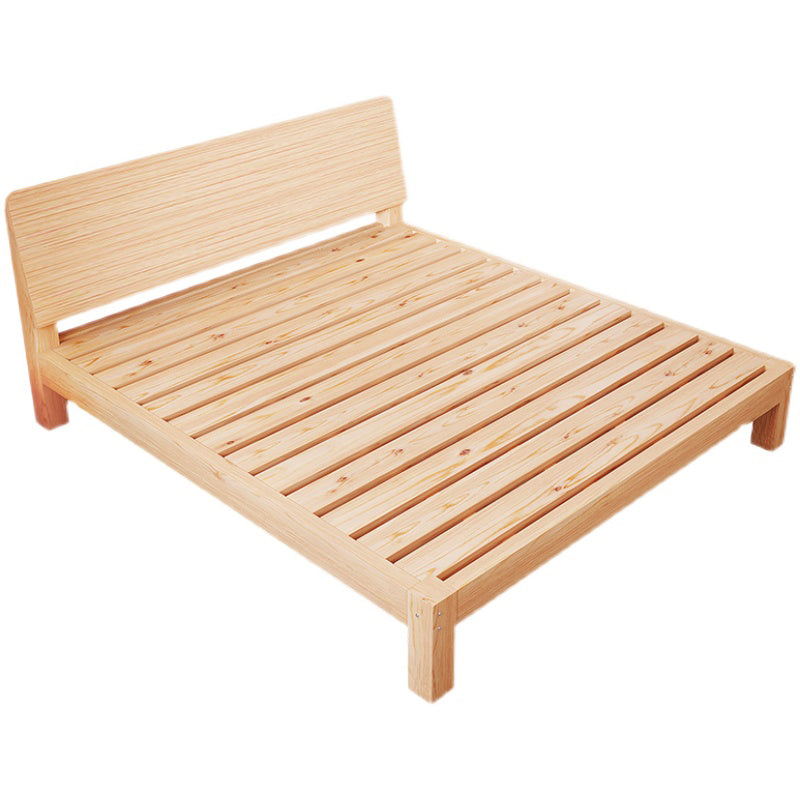 Natural Platform Bed Solid Wood Standard Bed with Rectangular Headboard