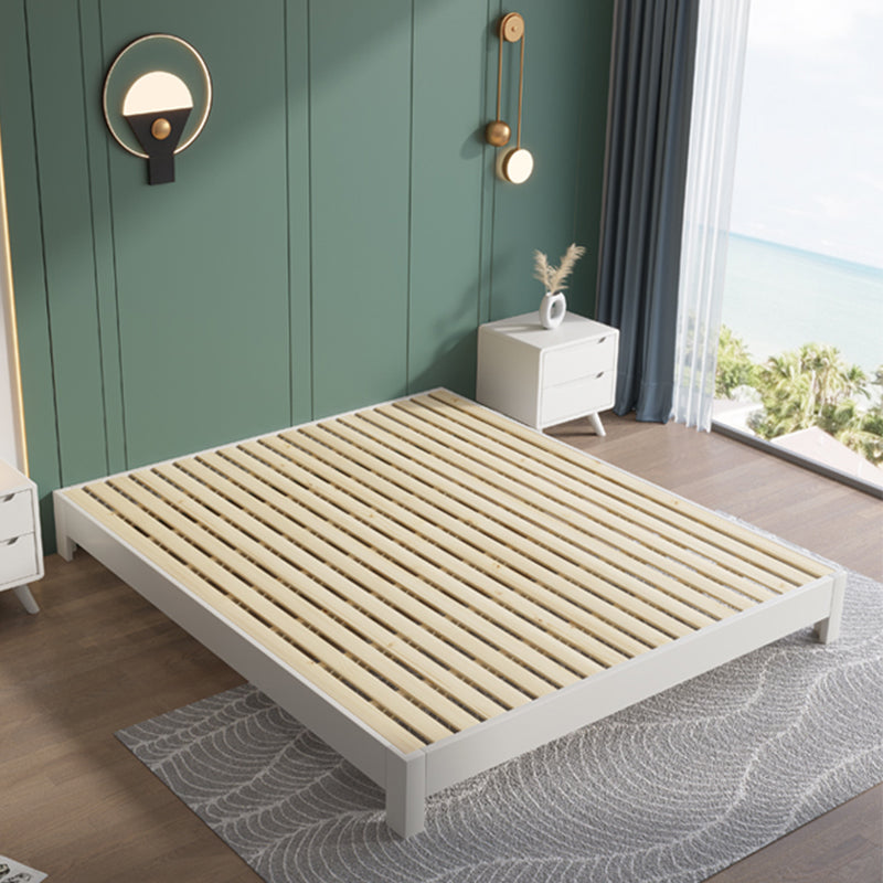 Modern White Platform Bed Solid Wood Platform Bed Frame with Headboard
