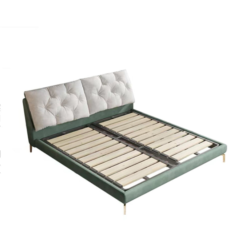 Luxurious Tufted Upholstered Bed Frame King and Queen Size Panel Bed in Dark Green