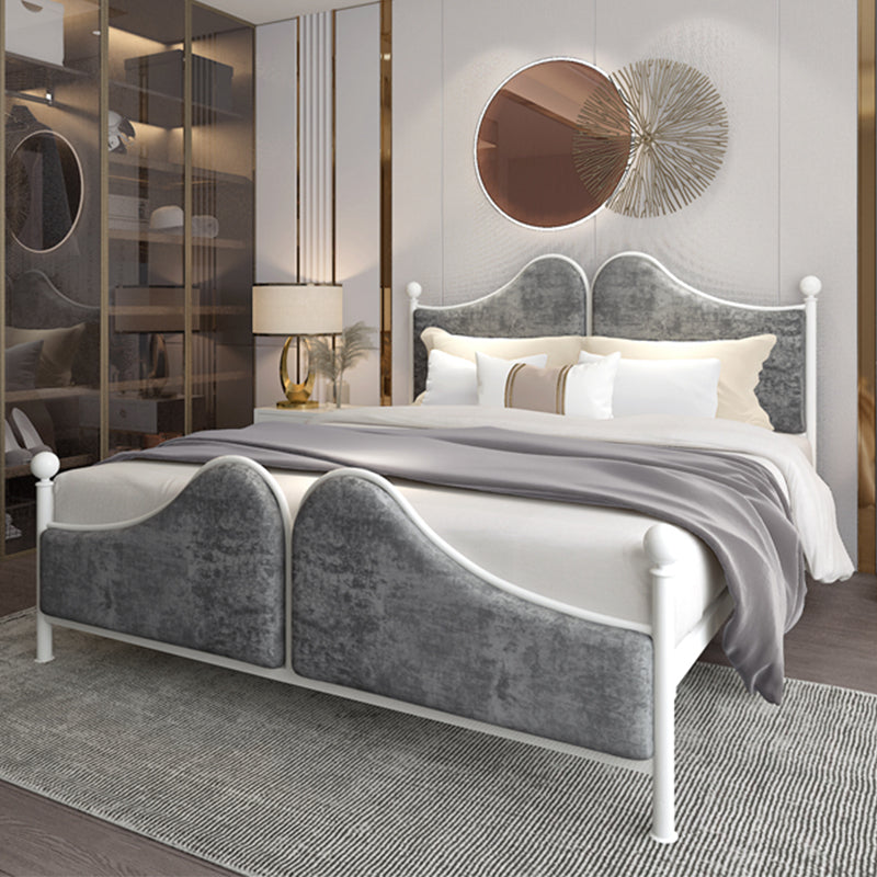 Glam Simple Metallic Bed Frame Upholstered Headboard Iron Panel Bed