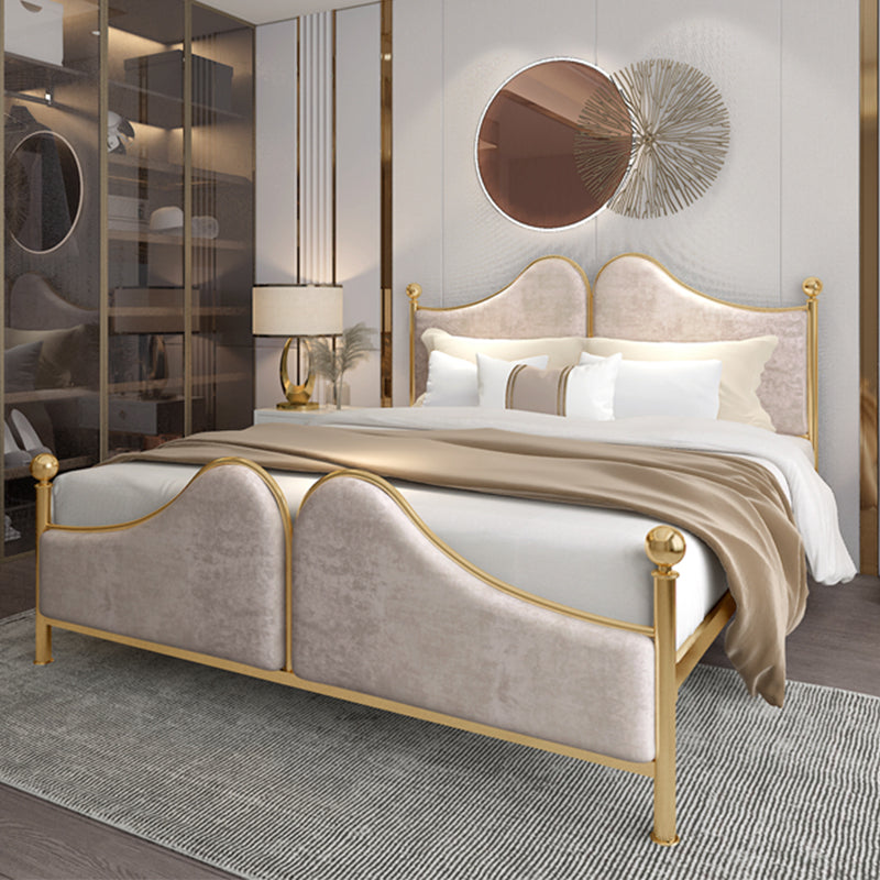 Glam Simple Metallic Bed Frame Upholstered Headboard Iron Panel Bed
