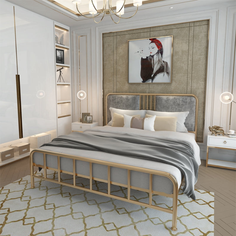 Upholstered Metal Open-Frame Bed 43.3-In High Golden Bed Frame