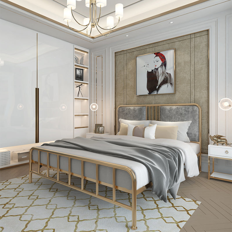 Upholstered Metal Open-Frame Bed 43.3-In High Golden Bed Frame