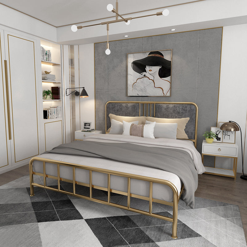 Upholstered Metal Open-Frame Bed 43.3-In High Golden Bed Frame