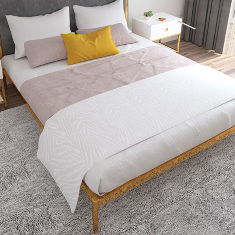 Luxurious Iron Bed Frame in Brass Upholstered High Panel Bed