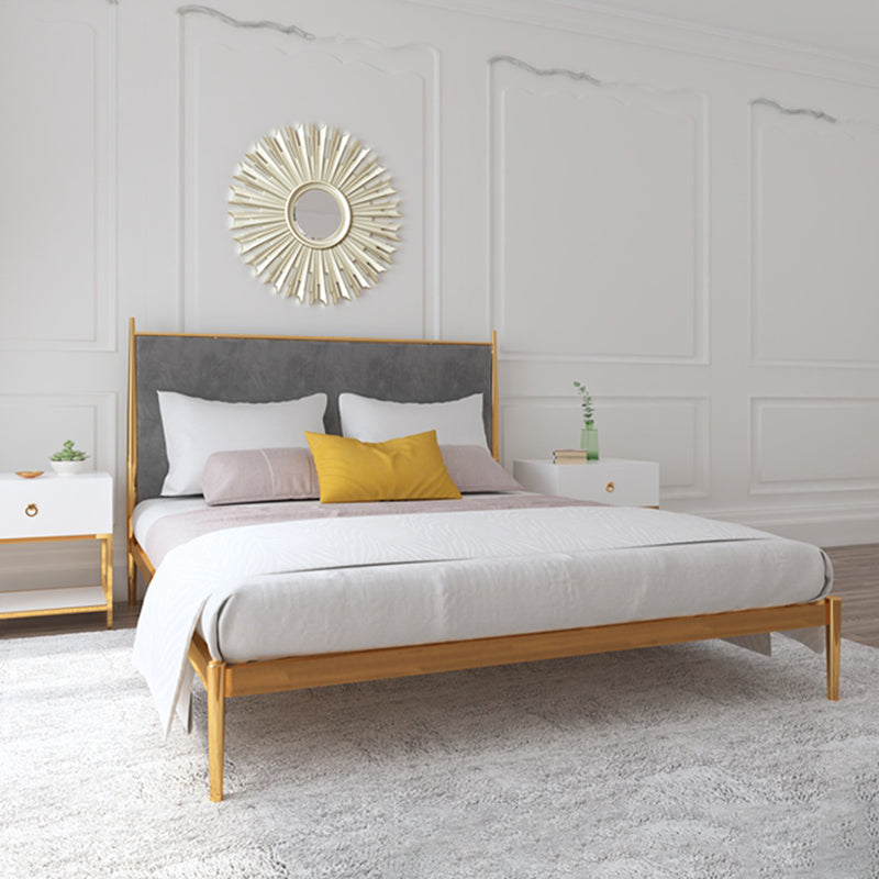 Luxurious Iron Bed Frame in Brass Upholstered High Panel Bed