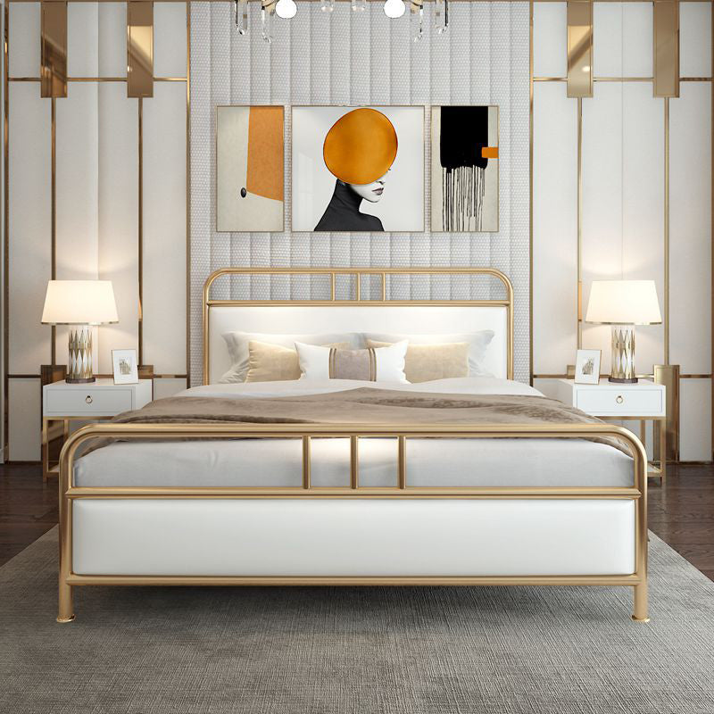 Contemporary Standard Bed Metal Bed Frame with Upholstered Headboard