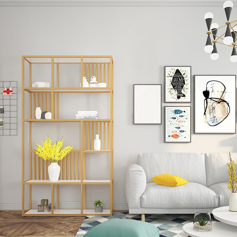 Glam Antique Finish Shelf Bookcase Metal Frame Bookshelf with Shelves