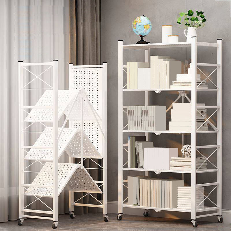 Contemporary Metal Bookshelf Etagere Folding Bookcase with Shelves