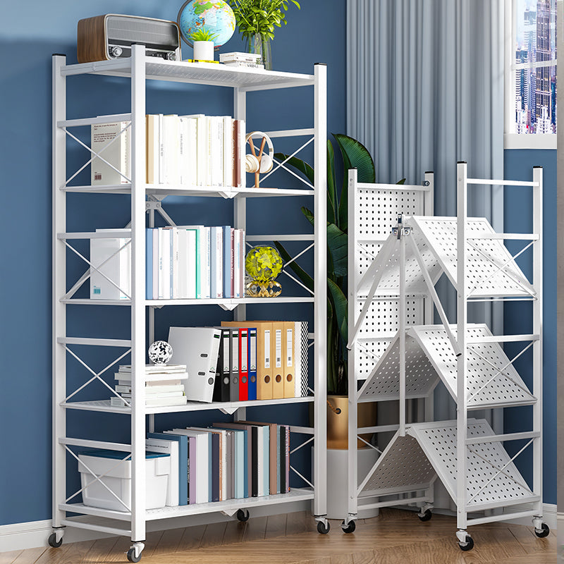 Contemporary Metal Bookshelf Etagere Folding Bookcase with Shelves