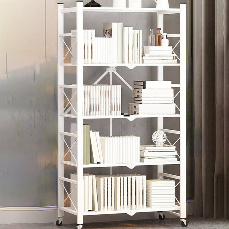 Contemporary Metal Bookshelf Etagere Folding Bookcase with Shelves