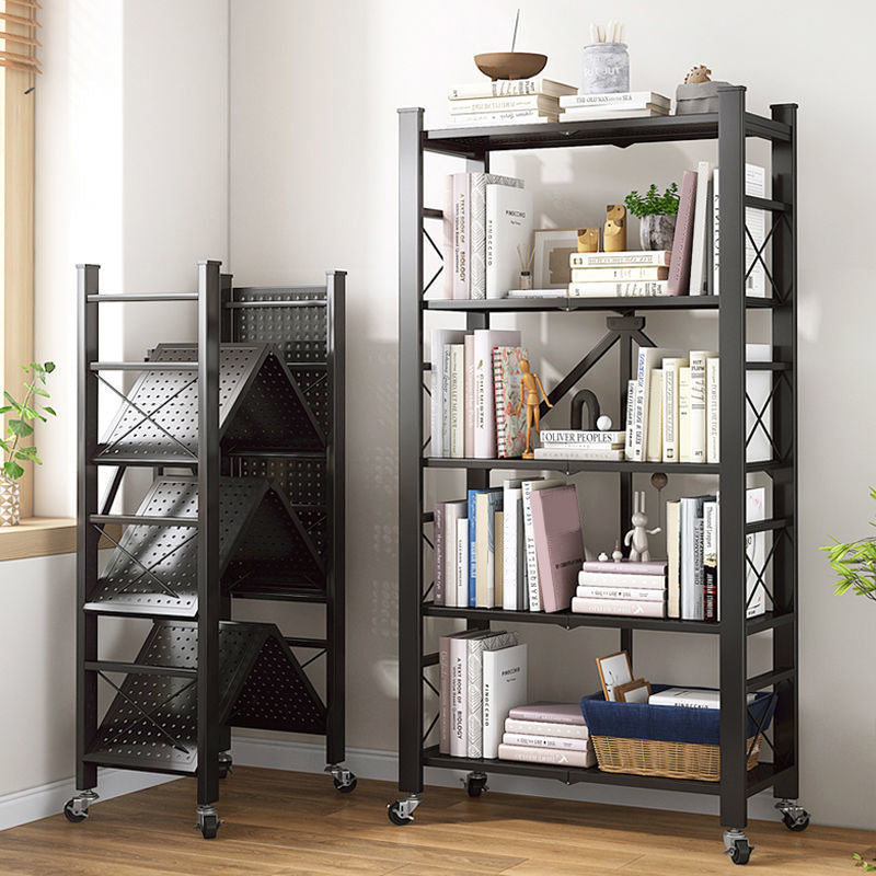 Contemporary Metal Bookshelf Etagere Folding Bookcase with Shelves