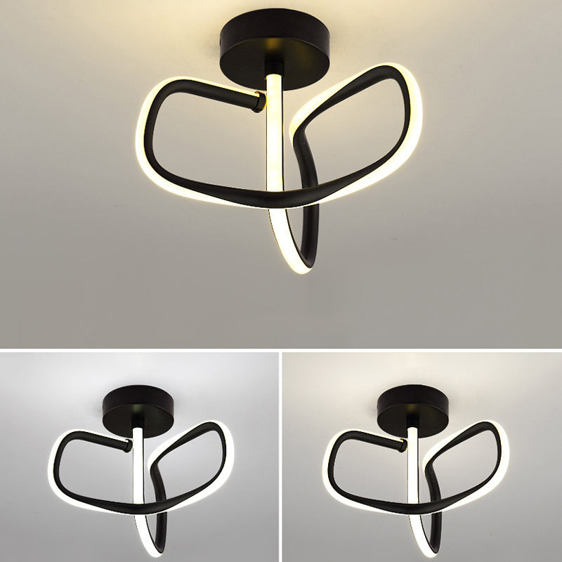 Metal Linear Shape Flush Mount Light Modern Style 2 Lights Flush Ceiling Light in Black