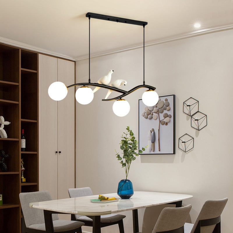 Glass Globe Shaded Ceiling Light Modern Black/Golden Kitchen Island Lighting for Foyer