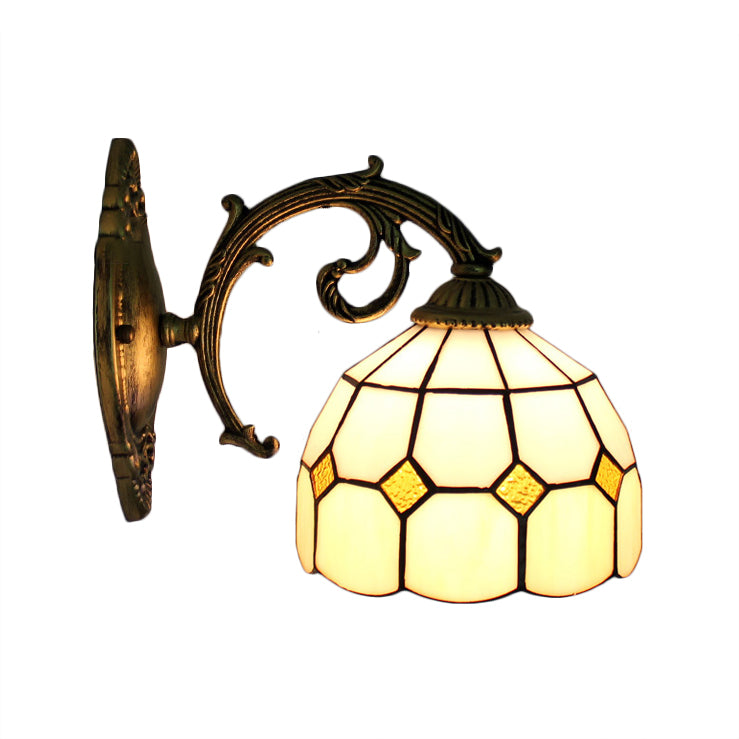 Curved Arm Wall Sconce with Bowl Stained Glass Shade 1 Light Tiffany Wall Lighting