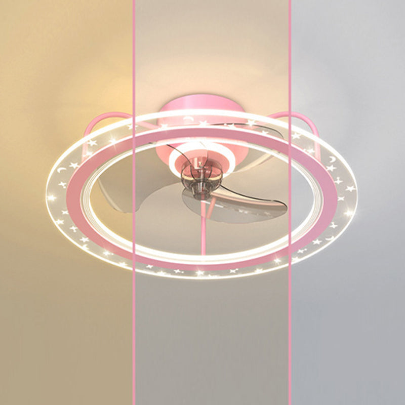 3-Blade Ceiling Fan Blue/pink LED Fan with Light for Children's Room