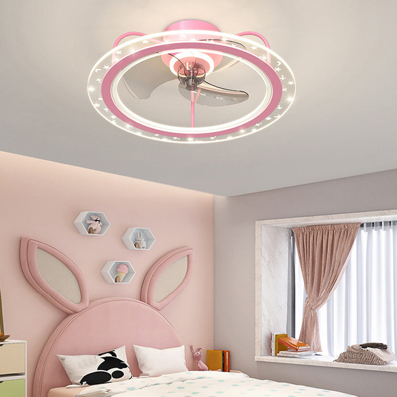 3-Blade Ceiling Fan Blue/pink LED Fan with Light for Children's Room