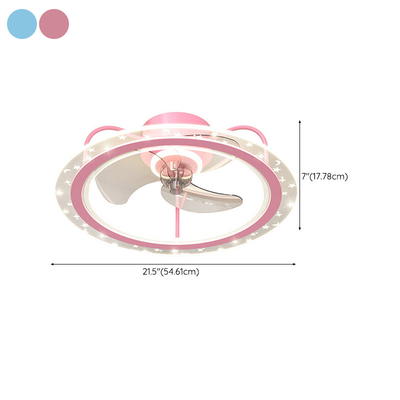 3-Blade Ceiling Fan Blue/pink LED Fan with Light for Children's Room