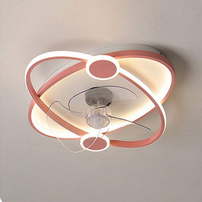 3-Blade LED Ceiling Fan Children Metallic Blue/pink Fan with Light for Bedroom