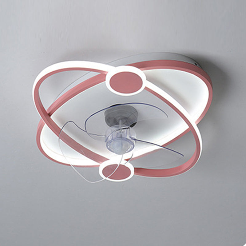 3-Blade LED Ceiling Fan Children Metallic Blue/pink Fan with Light for Bedroom