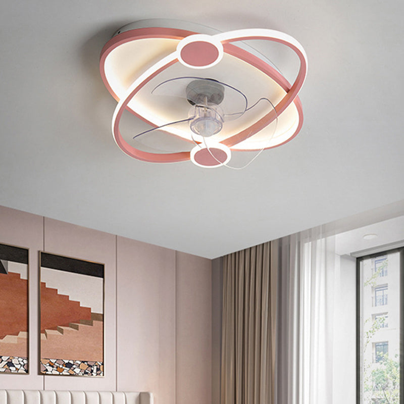 3-Blade LED Ceiling Fan Children Metallic Blue/pink Fan with Light for Bedroom