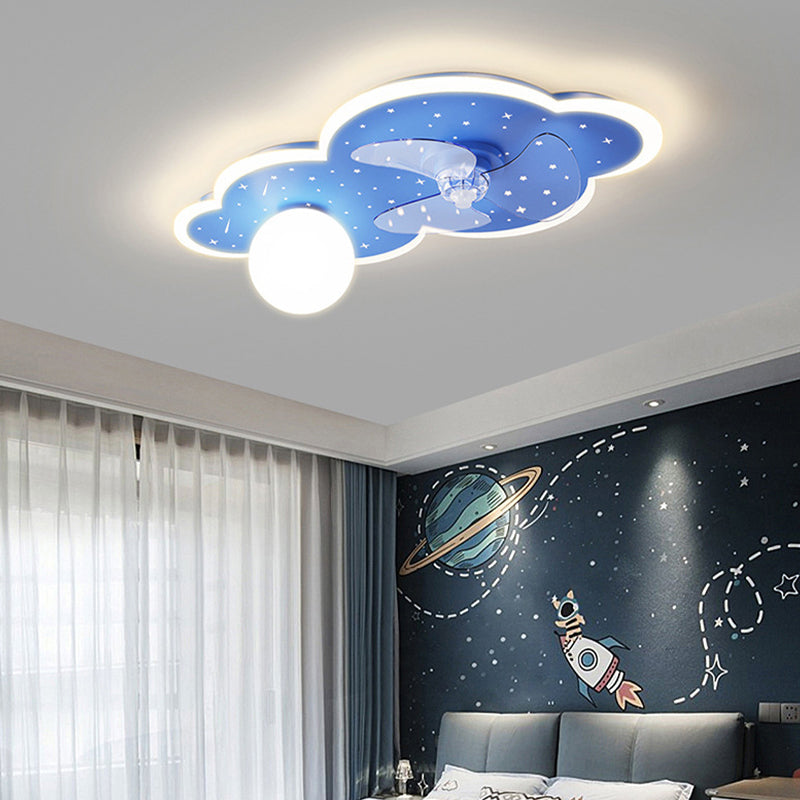 3-Blade Globe Ceiling Fan Children LED Metallic Blue Fan with Light for Home