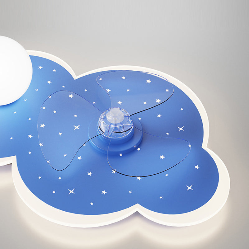 3-Blade Globe Ceiling Fan Children LED Metallic Blue Fan with Light for Home