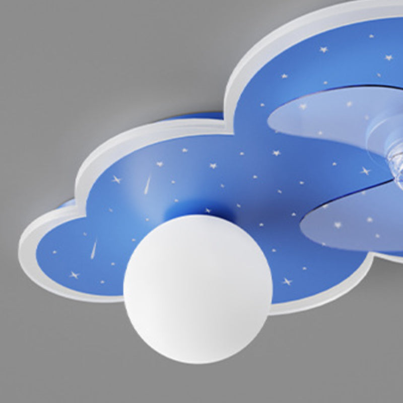 3-Blade Globe Ceiling Fan Children LED Metallic Blue Fan with Light for Home