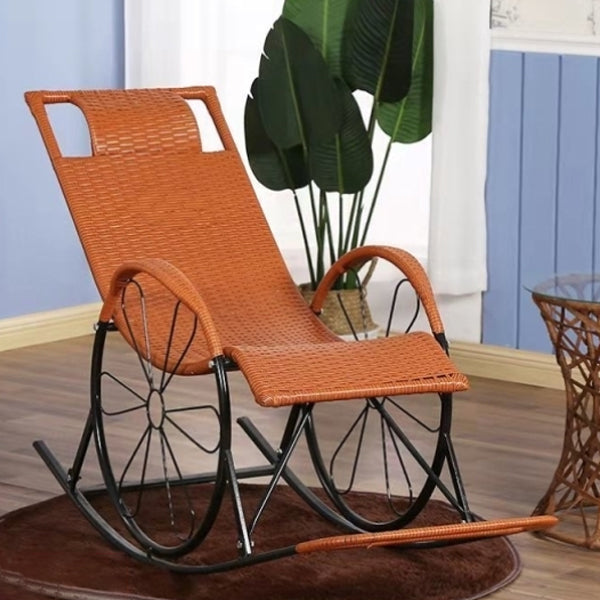 Contemporary Spindle Rattan Rocking Chair Wheel Handrail Design Metal Frame Rocker Chair