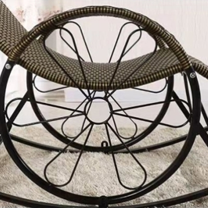 Contemporary Spindle Rattan Rocking Chair Wheel Handrail Design Metal Frame Rocker Chair