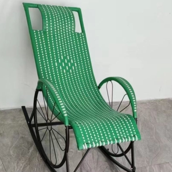 Contemporary Spindle Rattan Rocking Chair Wheel Handrail Design Metal Frame Rocker Chair