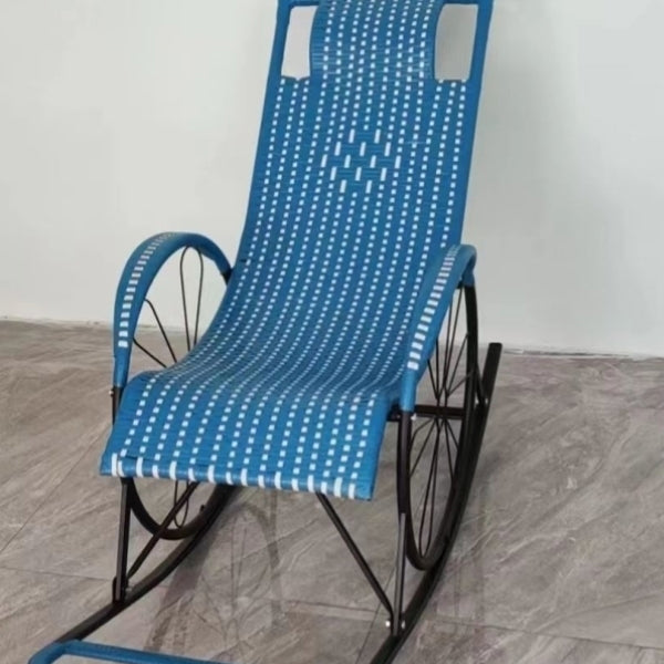 Contemporary Spindle Rattan Rocking Chair Wheel Handrail Design Metal Frame Rocker Chair