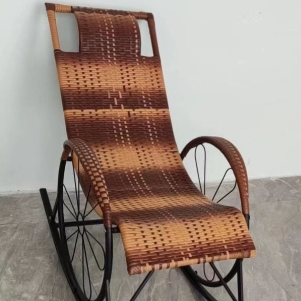 Contemporary Spindle Rattan Rocking Chair Wheel Handrail Design Metal Frame Rocker Chair