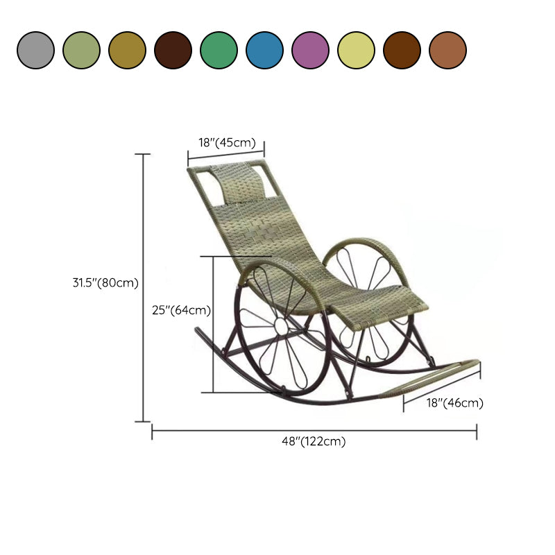 Contemporary Spindle Rattan Rocking Chair Wheel Handrail Design Metal Frame Rocker Chair