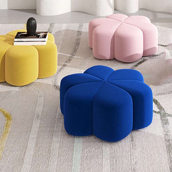 Flower Shape Pouf Velvet Pure Color Scratch Resistant Upholstered Pouf