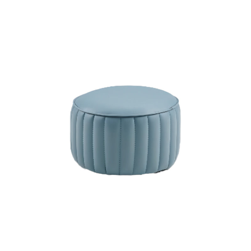 Modern Pouf Ottoman Genuine Leather Upholstered Cylinder Shape Ottoman