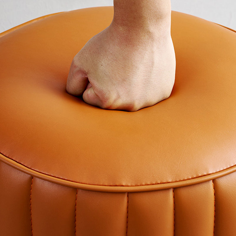 Modern Pouf Ottoman Genuine Leather Upholstered Cylinder Shape Ottoman